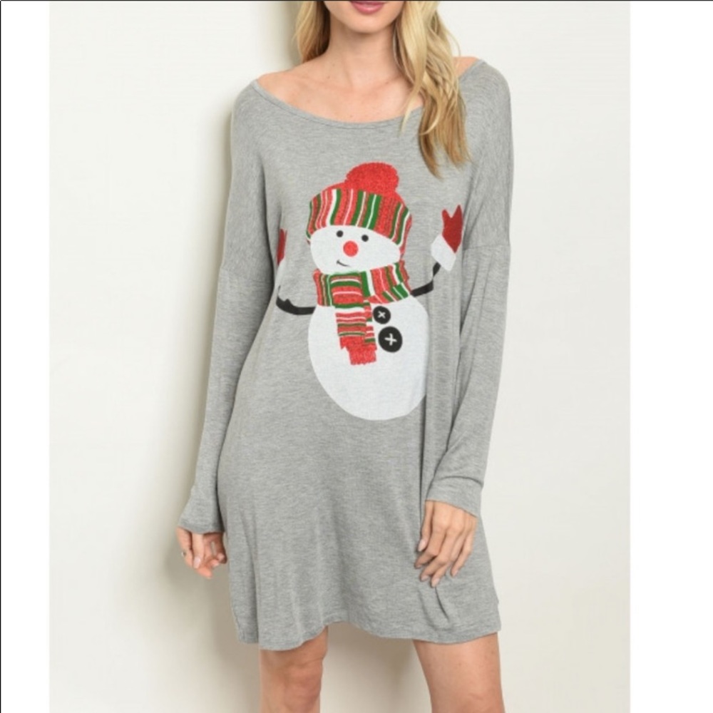 Gray Snowman Jersey Tunic Dress/Nightshirt